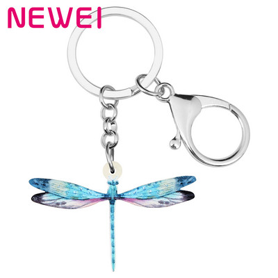 Breloc Newei acrilic albastru cu libelule imprimat adorabil breloc cu animale insecte bijuterii pentru femei, cadou pentru iubitori de copii, accesorii pentru geanta de mână