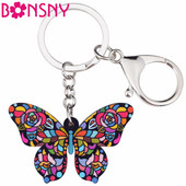 Bonsny Acrilic Floral Fluture Breloc Breloc Inele Moda Insecte Bijuterii Pentru Femei Fete Poșetă pentru mașină Portofel Charms Cadouri