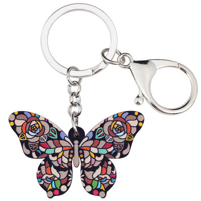 Bonsny Acrilic Floral Fluture Breloc Breloc Inele Moda Insecte Bijuterii Pentru Femei Fete Poșetă pentru mașină Portofel Charms Cadouri