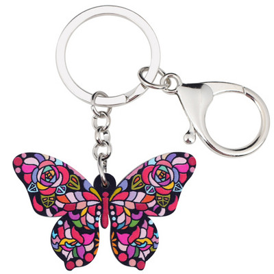 Bonsny Acrilic Floral Fluture Breloc Breloc Inele Moda Insecte Bijuterii Pentru Femei Fete Poșetă pentru mașină Portofel Charms Cadouri