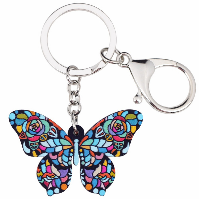 Bonsny Acrilic Floral Fluture Breloc Breloc Inele Moda Insecte Bijuterii Pentru Femei Fete Poșetă pentru mașină Portofel Charms Cadouri
