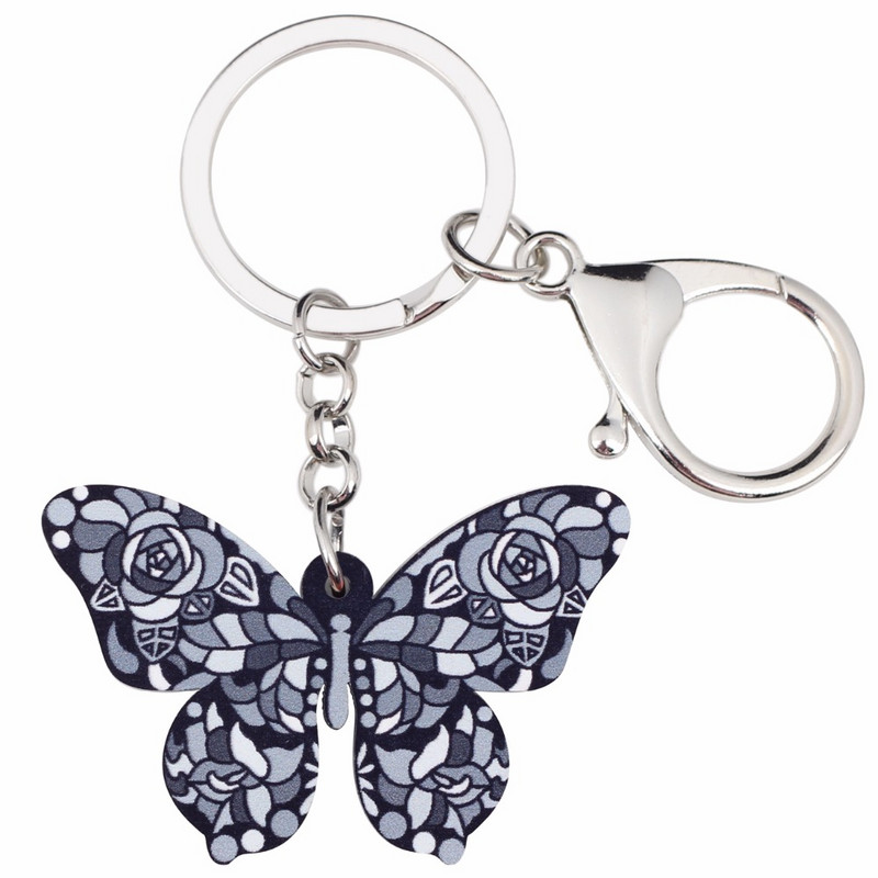 Bonsny Acrilic Floral Fluture Breloc Breloc Inele Moda Insecte Bijuterii Pentru Femei Fete Poșetă pentru mașină Portofel Charms Cadouri