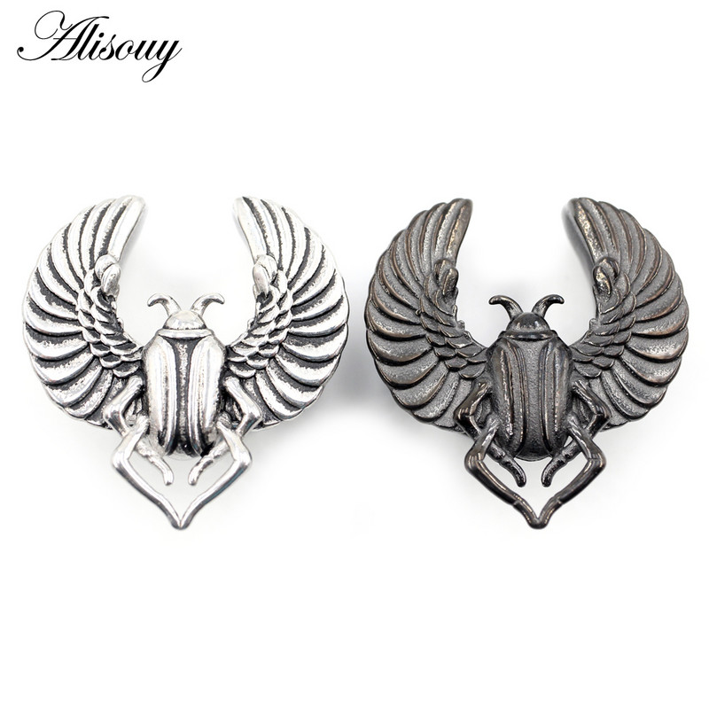 Alisouy 1 buc din oțel inoxidabil, aripi de animale, gândaci, șa, tunel pentru ureche, mufă de expansiune, targă, calibre, cercei, piercing pentru corp, bijuterii