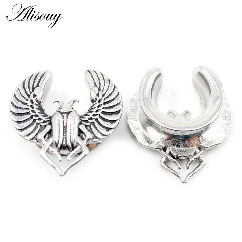 Alisouy 1 buc din oțel inoxidabil, aripi de animale, gândaci, șa, tunel pentru ureche, mufă de expansiune, targă, calibre, cercei, piercing pentru corp, bijuterii