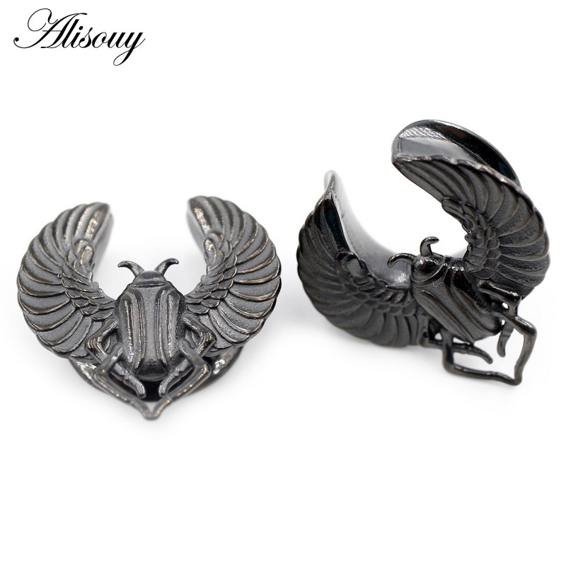 Alisouy 1 buc din oțel inoxidabil, aripi de animale, gândaci, șa, tunel pentru ureche, mufă de expansiune, targă, calibre, cercei, piercing pentru corp, bijuterii