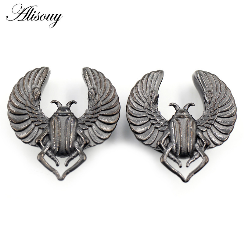 Alisouy 1 buc din oțel inoxidabil, aripi de animale, gândaci, șa, tunel pentru ureche, mufă de expansiune, targă, calibre, cercei, piercing pentru corp, bijuterii