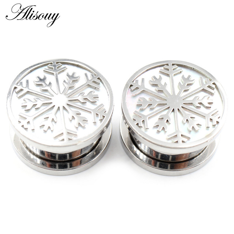 Alisouy 2 bucăți din oțel inoxidabil cu flori de coajă albă scripete dop pentru urechi tunel de expansiune targă calibre cercei piercing bijuterii pentru corp