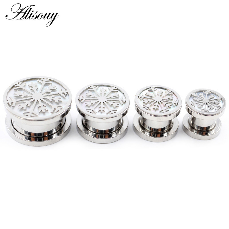 Alisouy 2 bucăți din oțel inoxidabil cu flori de coajă albă scripete dop pentru urechi tunel de expansiune targă calibre cercei piercing bijuterii pentru corp