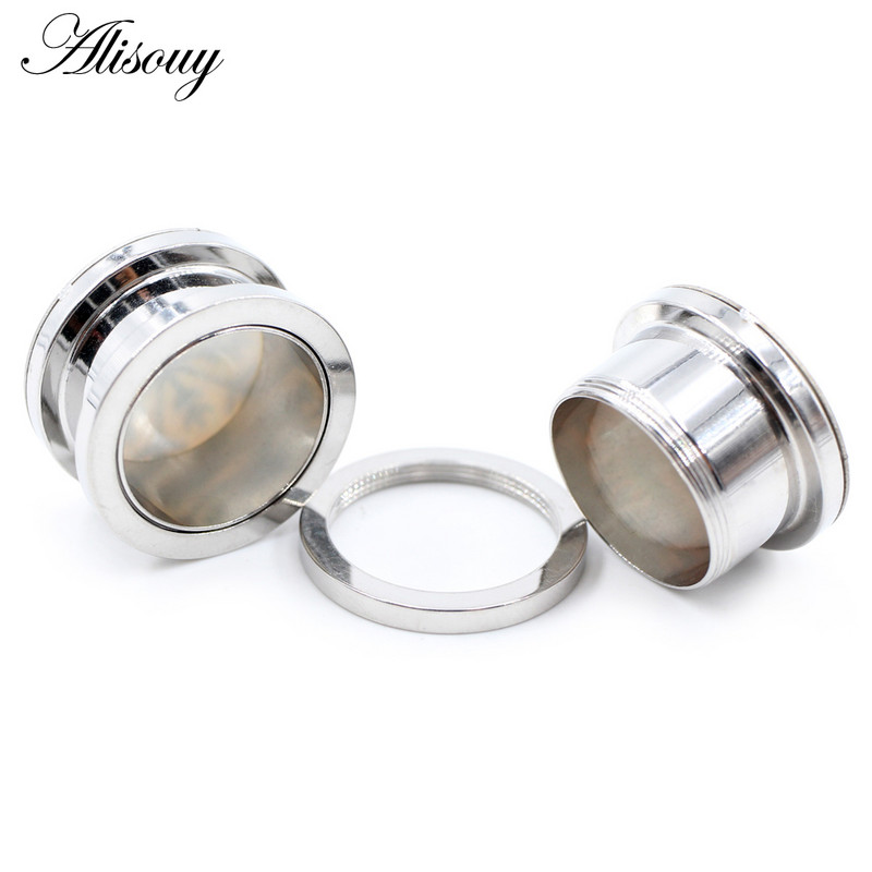 Alisouy 2 bucăți din oțel inoxidabil cu flori de coajă albă scripete dop pentru urechi tunel de expansiune targă calibre cercei piercing bijuterii pentru corp