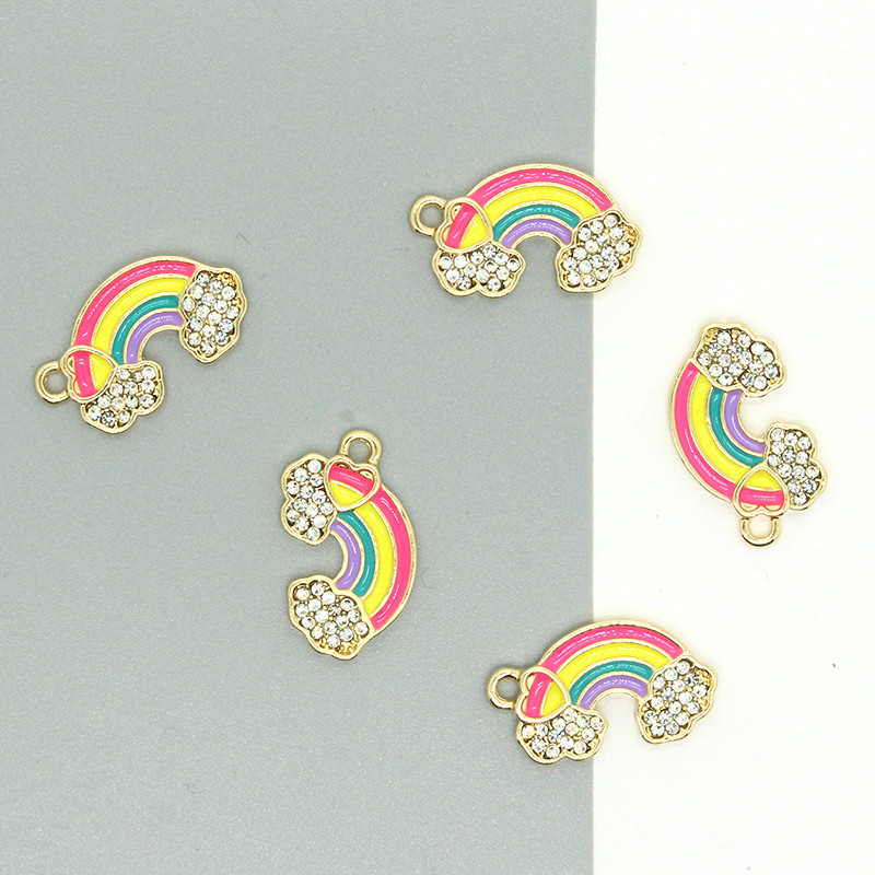 5 bucăți strasuri strălucitoare drăguț curcubeu smalț farmece diy cuplu inimi brățară choker cercei bijuterii pandantive accesoriu lucrat manual