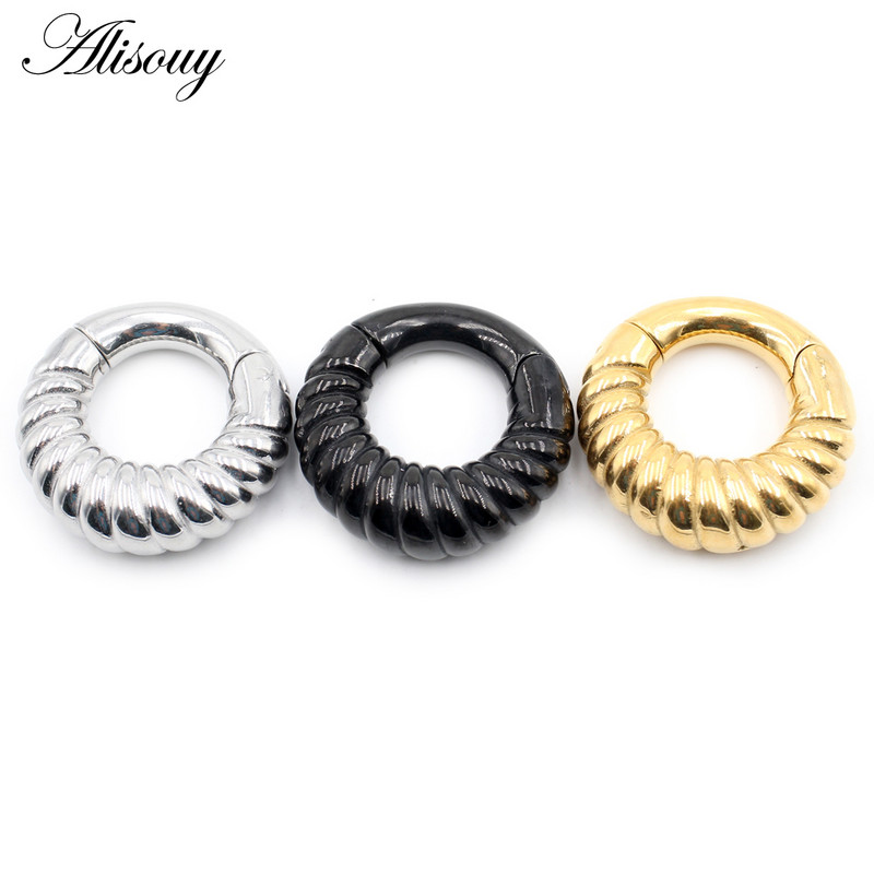 Alisouy 1 buc din oțel inoxidabil, cerc răsucit pentru urechi, greutăți pentru urechi, expansoare grele, dopuri pentru targă, calibre, cercei, bijuterii pentru piercing pentru corp