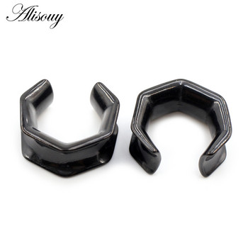 Alisouy 1 бр. 6-25 мм шестоъгълник от неръждаема стомана Седло Тунели за уши Тапи Разширители Носилки Датчици Обеци Пиърсинг Бижута за тяло