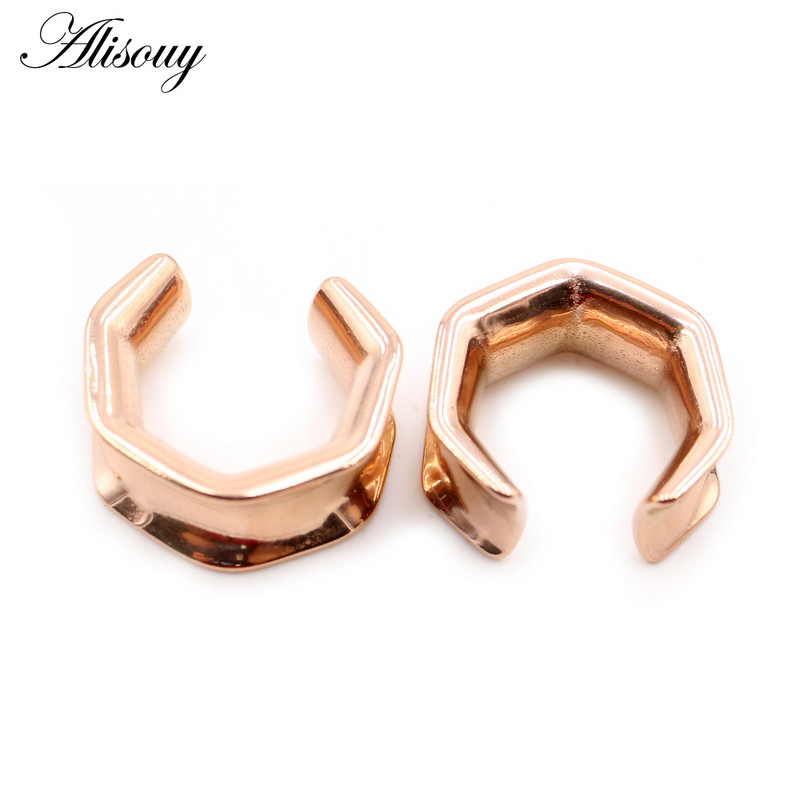 Alisouy 1buc 6-25mm din oțel inoxidabil șa hexagonal tuneluri urechi dopuri expansoare targi calibre cercei piercing bijuterii pentru corp