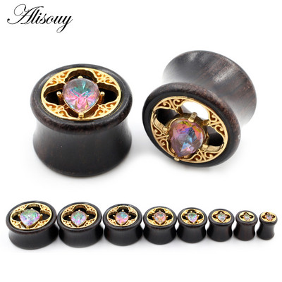 Alisouy 2db 8-25mm vízcsepp Színes cirkónium fa fülcsatornák dugók bővítő hordágymérők testpiercing ékszerek