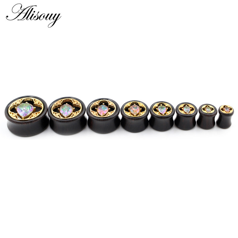 Alisouy 2 bucăți 8-25 mm picături de apă colorate din lemn din zirconiu cubic tuneluri pentru urechi dopuri expansor pentru targă calibre bijuterii pentru piercing pentru corp