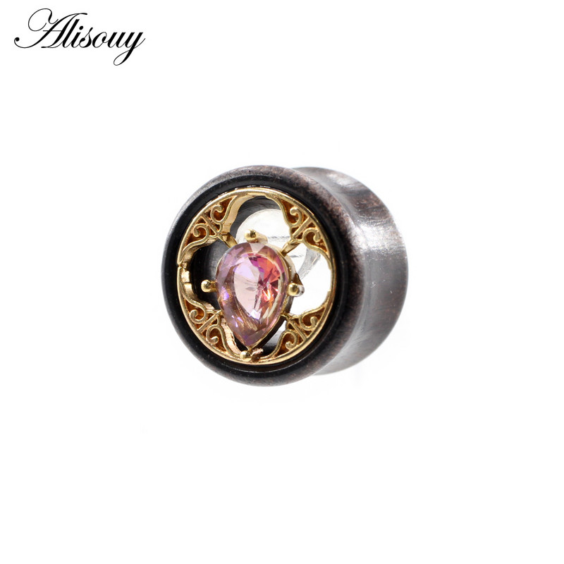 Alisouy 2 bucăți 8-25 mm picături de apă colorate din lemn din zirconiu cubic tuneluri pentru urechi dopuri expansor pentru targă calibre bijuterii pentru piercing pentru corp