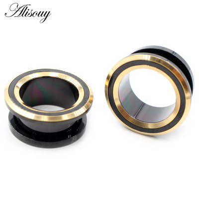 Alisouy 2 bucăți 6-25 mm din oțel inoxidabil, deșurubați dopuri rotunde pentru urechi, tuneluri, extensie, calibre, cercei, piercing, bijuterii pentru corp