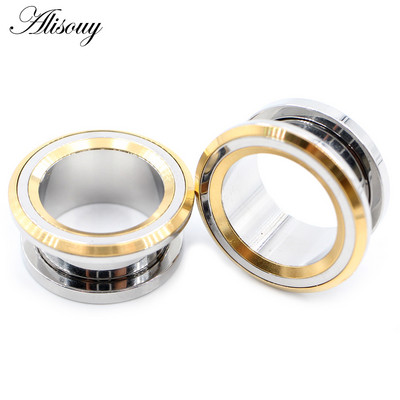 Alisouy 2 bucăți 6-25 mm din oțel inoxidabil, deșurubați dopuri rotunde pentru urechi, tuneluri, extensie, calibre, cercei, piercing, bijuterii pentru corp