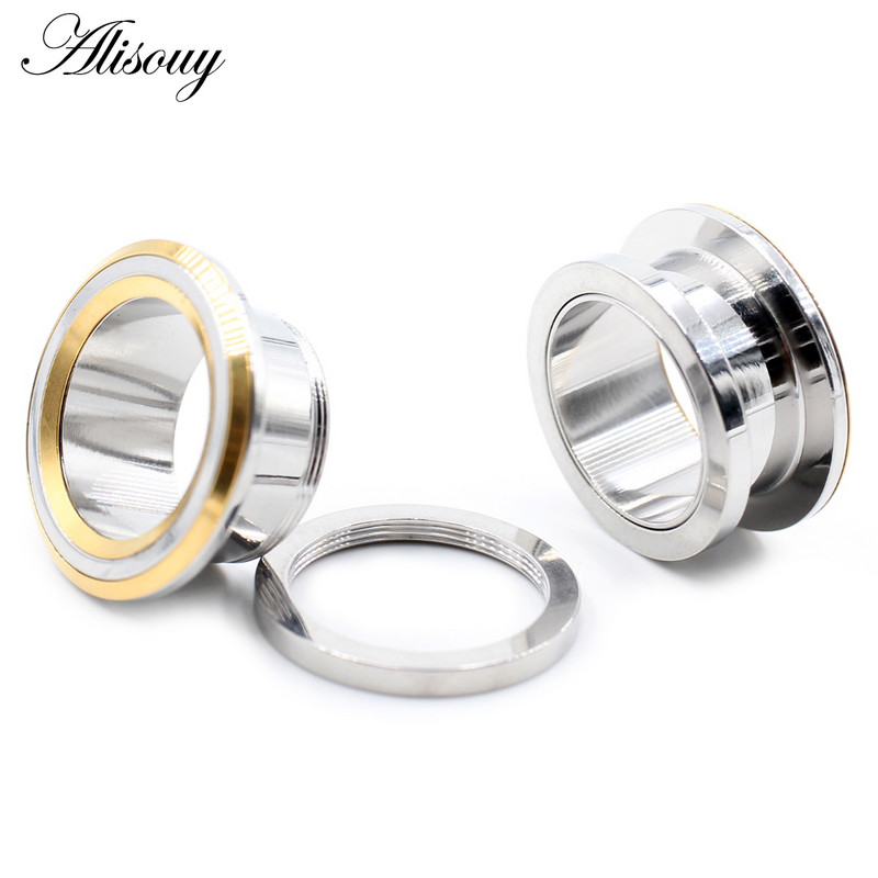 Alisouy 2 bucăți 6-25 mm din oțel inoxidabil, deșurubați dopuri rotunde pentru urechi, tuneluri, extensie, calibre, cercei, piercing, bijuterii pentru corp