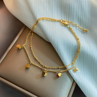 XIYANIKE Oțel inoxidabil 316L Cub de culoare aurie Bratari de glezna cu strat dublu Bratari de glezna pentru femei 2021 Bijuterii de moda Tornozeleira