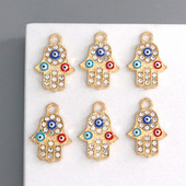 10 buc/pachet cu strasuri din aur Fatima, din aliaj de mână, pandantive pentru ochi rău de curcan, pentru cercei, colier, bijuterii, bricolaj D132