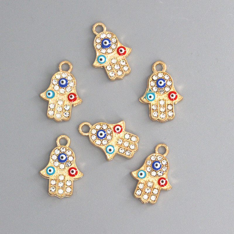 10 buc/pachet cu strasuri din aur Fatima, din aliaj de mână, pandantive pentru ochi rău de curcan, pentru cercei, colier, bijuterii, bricolaj D132