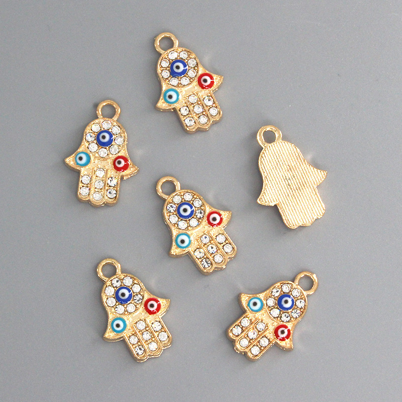 10 buc/pachet cu strasuri din aur Fatima, din aliaj de mână, pandantive pentru ochi rău de curcan, pentru cercei, colier, bijuterii, bricolaj D132