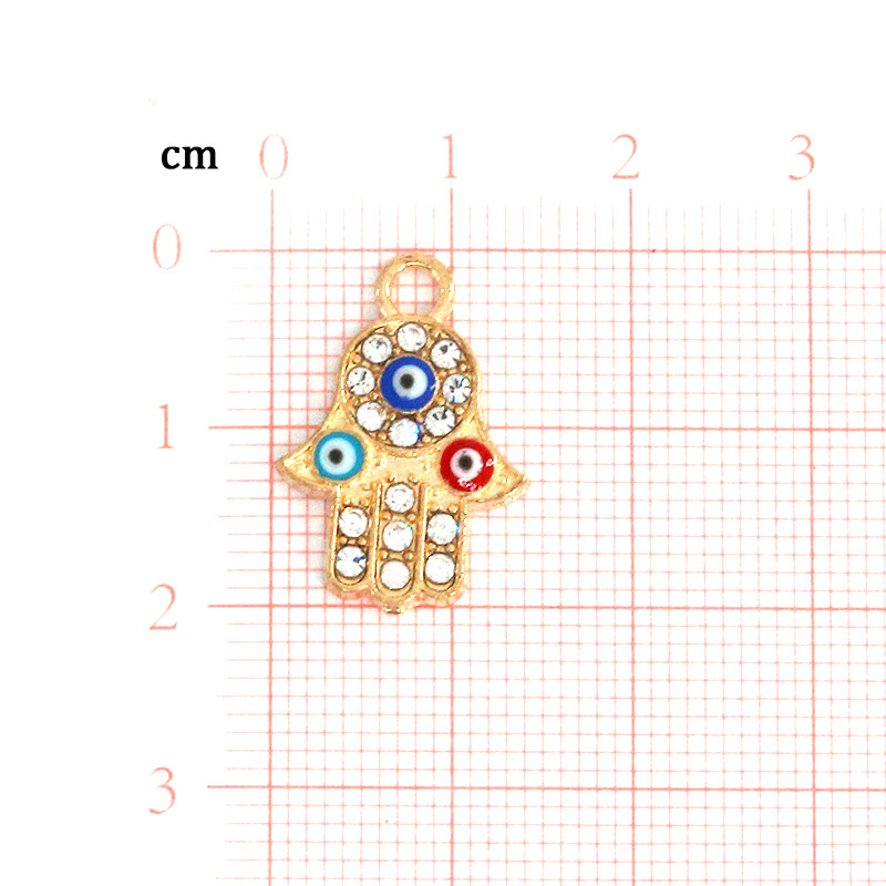 10 buc/pachet cu strasuri din aur Fatima, din aliaj de mână, pandantive pentru ochi rău de curcan, pentru cercei, colier, bijuterii, bricolaj D132