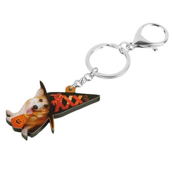 Newei Acrylic Halloween Lovely Corgi Dog Keychains Printing Καπέλο Μπρελόκ Ζώων Κόσμημα για γυναίκες Παιδικό αστείο δώρο γενεθλίων