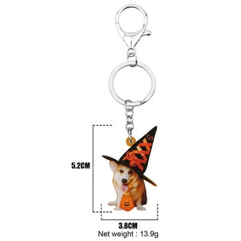 Newei Acrylic Halloween Lovely Corgi Dog Keychains Printing Καπέλο Μπρελόκ Ζώων Κόσμημα για γυναίκες Παιδικό αστείο δώρο γενεθλίων