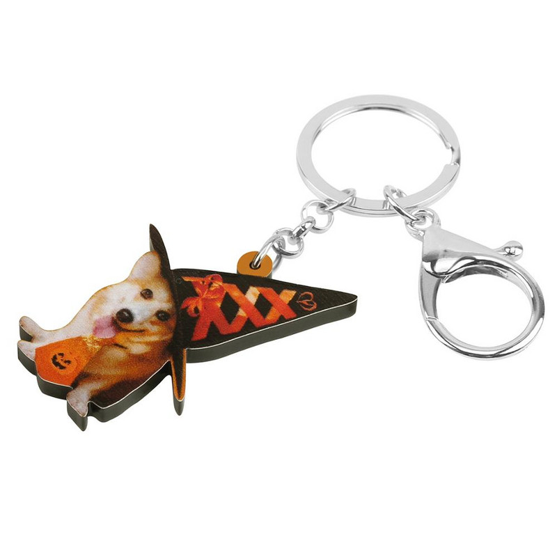 Newei Akril Halloween Lovely Corgi Kutya Kulcstartók Nyomtató Kalap Állati Kulcstartó Ékszerek Női Gyerekek Vicces Születésnapi Ajándék