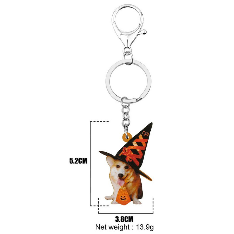 Newei Akril Halloween Lovely Corgi Kutya Kulcstartók Nyomtató Kalap Állati Kulcstartó Ékszerek Női Gyerekek Vicces Születésnapi Ajándék