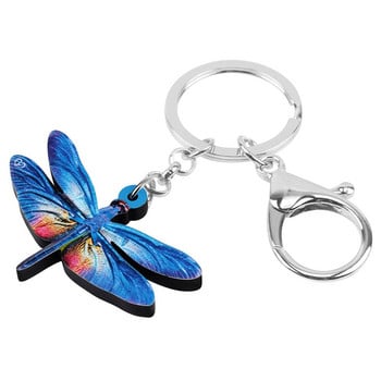 Newei Acrylic Blue Dragonfly Keychains Print Cute Insect Animal Keyring Jewelry for Women Kids Teens Funny Gift Charms Jewellery