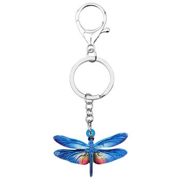 Newei Acrylic Blue Dragonfly Keychains Print Cute Insect Animal Keyring Jewelry for Women Kids Teens Funny Gift Charms Jewellery