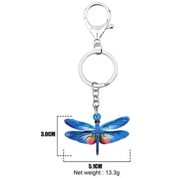 Newei Acrylic Blue Dragonfly Keychains Print Cute Insect Animal Keyring Jewelry for Women Kids Teens Funny Gift Charms Jewellery