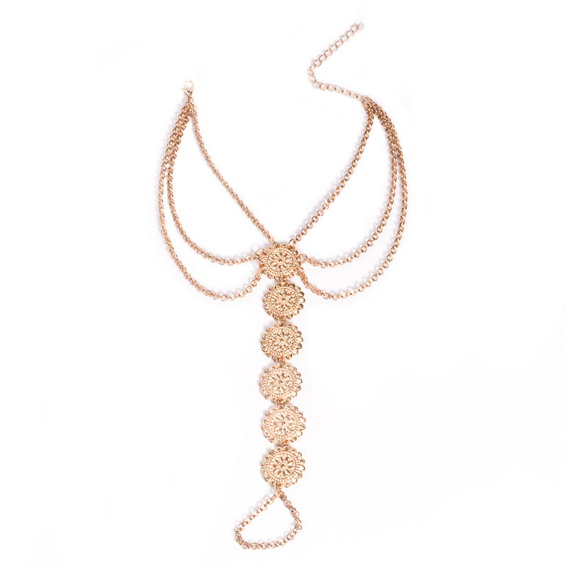 Vară fierbinte Brățară de gleznă vintage sculptată rotundă Monede de flori gleznă Sandale desculțe Bijuterii pentru picioare gleznă pentru femei la plajă 1 buc