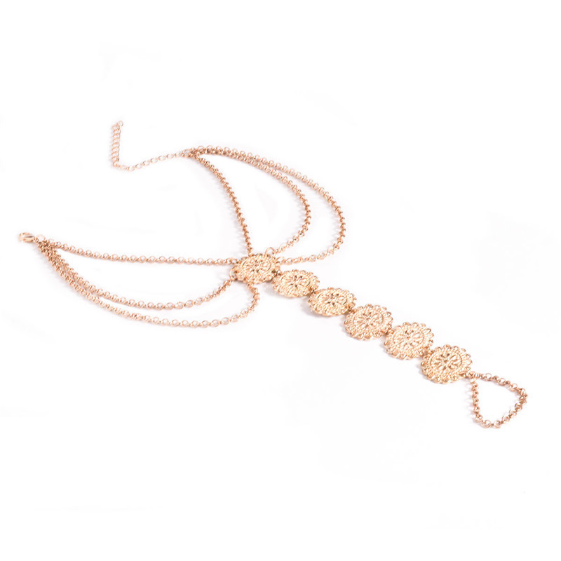 Vară fierbinte Brățară de gleznă vintage sculptată rotundă Monede de flori gleznă Sandale desculțe Bijuterii pentru picioare gleznă pentru femei la plajă 1 buc