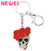 Newei Breloc acrilic cu craniu cu flori de Halloween, breloc estetic mare, bijuterii pentru femei, fete, bărbați, cadou de modă, accesorii auto