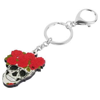 Newei Acrylic Halloween Flower Skull Keychains Big αισθητικής μπρελόκ κοσμήματα για γυναίκες κορίτσια Ανδρικά δώρο μόδας Αξεσουάρ αυτοκινήτου