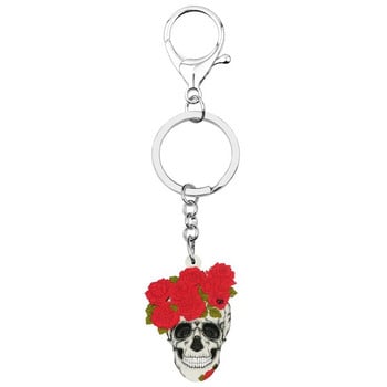 Newei Acrylic Halloween Flower Skull Keychains Big αισθητικής μπρελόκ κοσμήματα για γυναίκες κορίτσια Ανδρικά δώρο μόδας Αξεσουάρ αυτοκινήτου