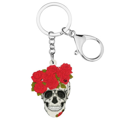 Newei Breloc acrilic cu craniu cu flori de Halloween, breloc estetic mare, bijuterii pentru femei, fete, bărbați, cadou de modă, accesorii auto