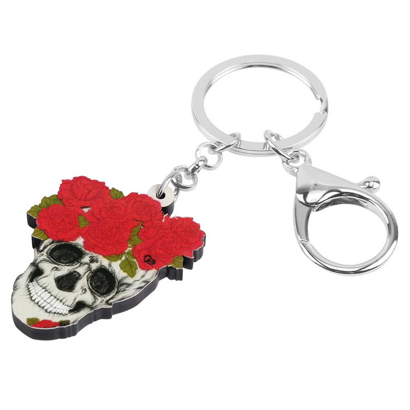 Newei Breloc acrilic cu craniu cu flori de Halloween, breloc estetic mare, bijuterii pentru femei, fete, bărbați, cadou de modă, accesorii auto