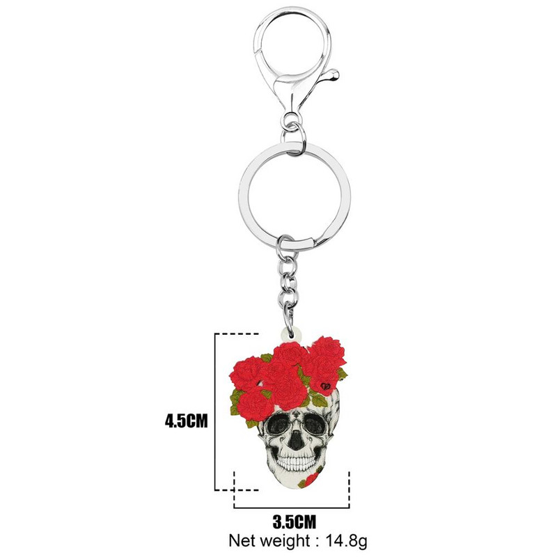Newei Breloc acrilic cu craniu cu flori de Halloween, breloc estetic mare, bijuterii pentru femei, fete, bărbați, cadou de modă, accesorii auto