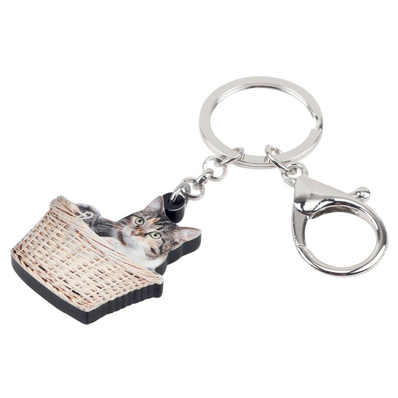 Bonsny acrilic coș drăguț pisoi pisică brelocuri brelocuri inele animale din desene animate cadouri bijuterii pentru femei fete brelocuri pandantiv