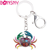Bonsny Ocean Collection Breloc chei din aliaj emailat Crab Breloc cadou geantă de mână Brelocuri de mașină pentru femei, fete, doamne, bijuterii animale în vrac