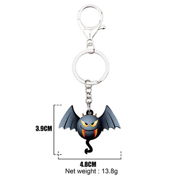 Bonsny Acrylic Halloween Anime Demon Bat Keychain Ring Ring Party Διακόσμηση Κοσμήματα για γυναίκες κορίτσια Εφηβική τσάντα Bijoux Δώρο