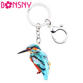 Bonsny Acrilic Kingfisher Bird Breloc Brelocuri Inel Moda Animal Suport Bijuterii Cadou pentru Femei Fete Geanta Car Charms Bijoux