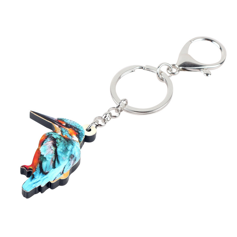 Bonsny Acrilic Kingfisher Bird Breloc Brelocuri Inel Moda Animal Suport Bijuterii Cadou pentru Femei Fete Geanta Car Charms Bijoux