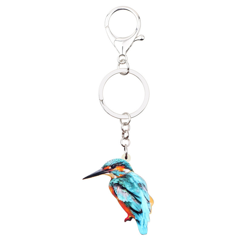 Bonsny Acrilic Kingfisher Bird Breloc Brelocuri Inel Moda Animal Suport Bijuterii Cadou pentru Femei Fete Geanta Car Charms Bijoux