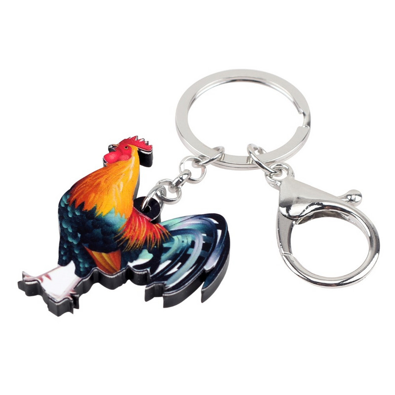 Bonsny Statement Acrilic Floral Fermă Pui Cocoș Breloc Breloc Inele Bijuterii Desene Animat Pentru Femei Fete Poșetă Breloc pentru mașină